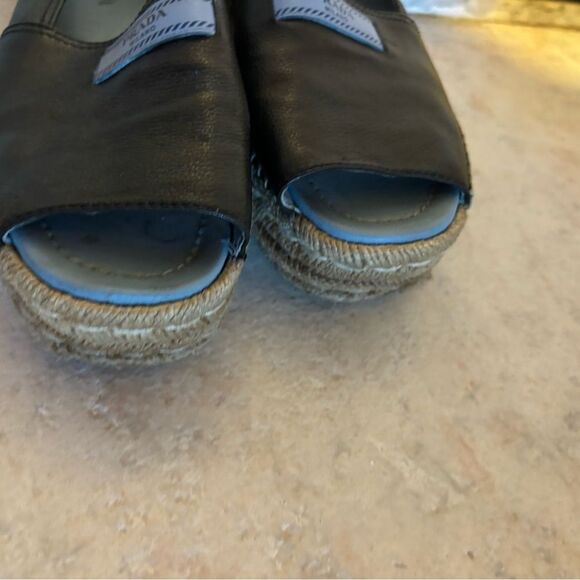 Prada espadrilles open toe platform shoes big logo sandals leather flats - Picture 4 of 6